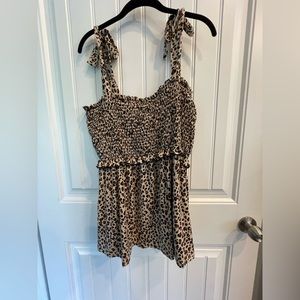 Cheetah shoulder tie smocked tank top